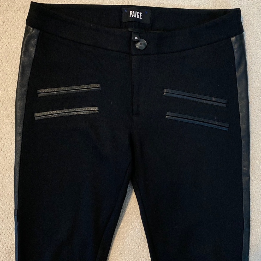 Black Paige Leggings with Leather Trim